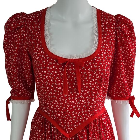 Cottagecore Ribbon Bows & Hearts Maxi Dress Size Small - Picture 6 of 13